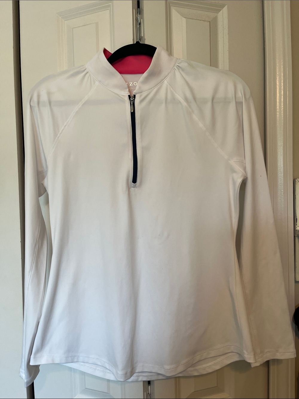 Izod White Performance Quarter-Zip Top with Pink Trim